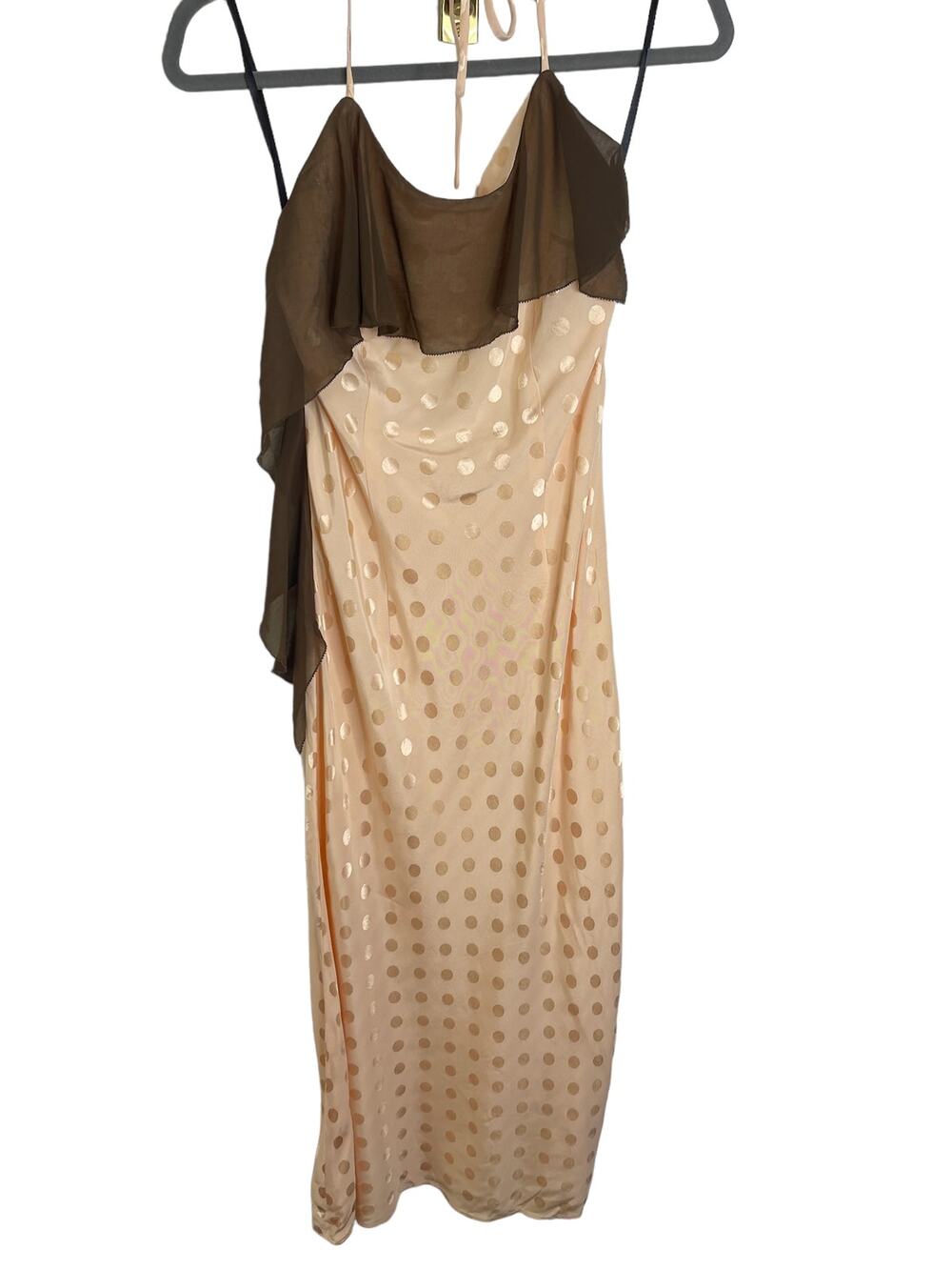 LPA Halter Sheath Dress Ruffle Polka Dot Bridesmaid Wedding Guest Party S